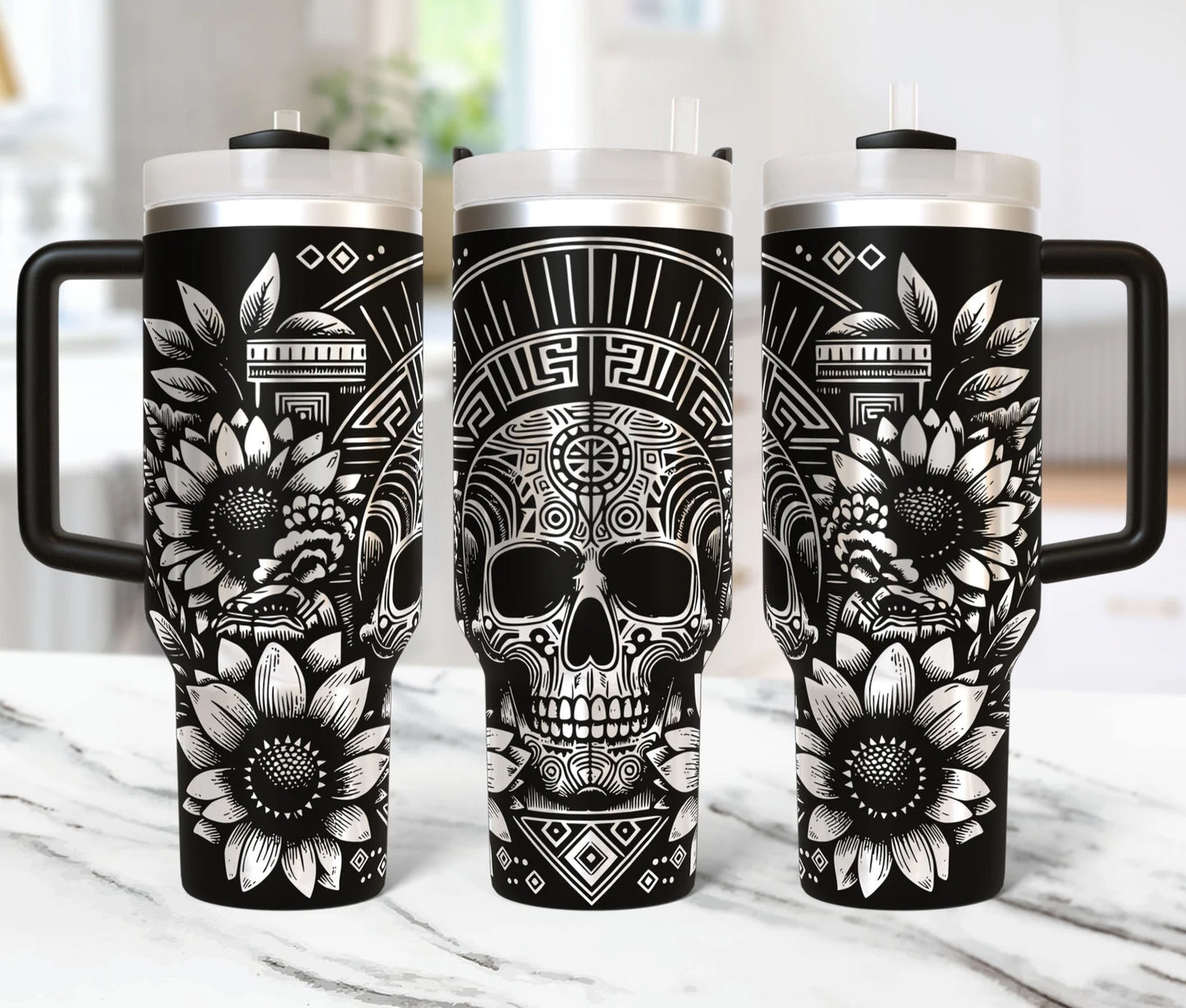 Floral Boho Skull 40oz Tumbler